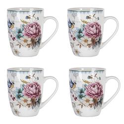 Foto van Haes deco - mokken set van 4 - 12x8x10 cm / 360 ml - met bloemen - pioenroos