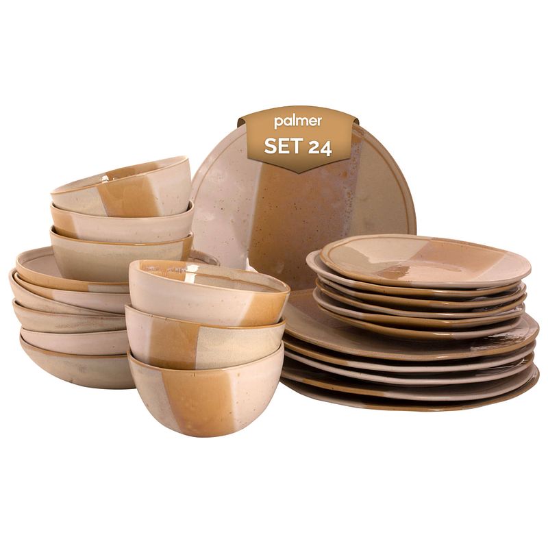 Foto van Palmer serviesset beach stoneware 6-persoons 24-delig beige