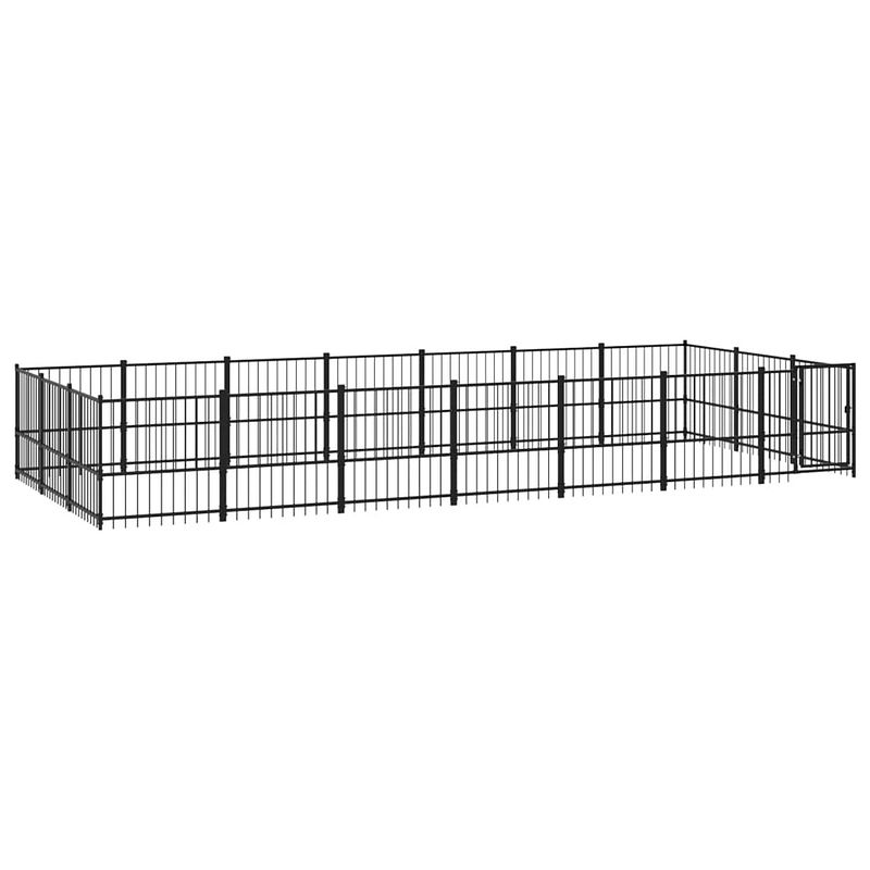 Foto van The living store hondenhok hondenkennel - stalen stangen - gepoedercoat staal - 679x291x100 cm - zwart