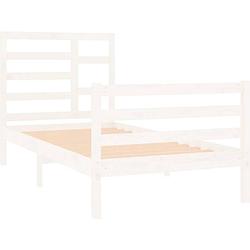 Foto van ""the living store houten bedframe - eenpersoonsbed - wit - 195.5 x 96 x 104 cm - massief grenenhout - multiplex