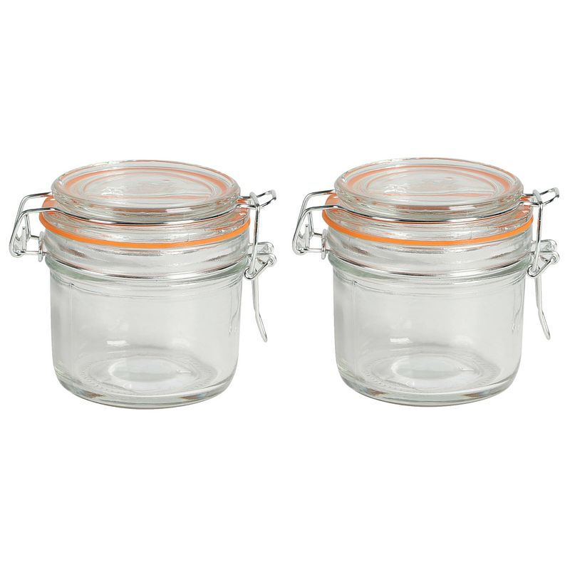 Foto van Urban living weckpot/inmaakpot - 2x - 200 ml - glas - met beugelsluiting - d8 x h8 cm - weckpotten