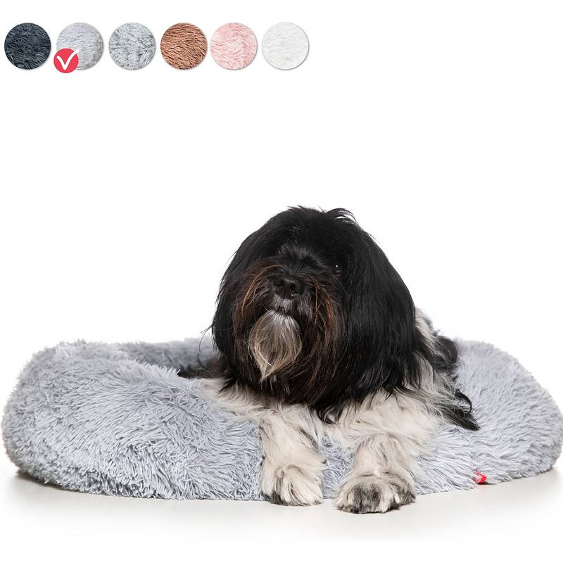 Foto van Snoozle donut hondenmand - zacht en luxe hondenkussen - wasbaar - fluffy - hondenmanden - 60cm - lichtgrijs