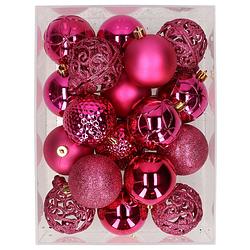 Foto van 37x stuks kunststof kerstballen felroze 6 cm - kerstbal