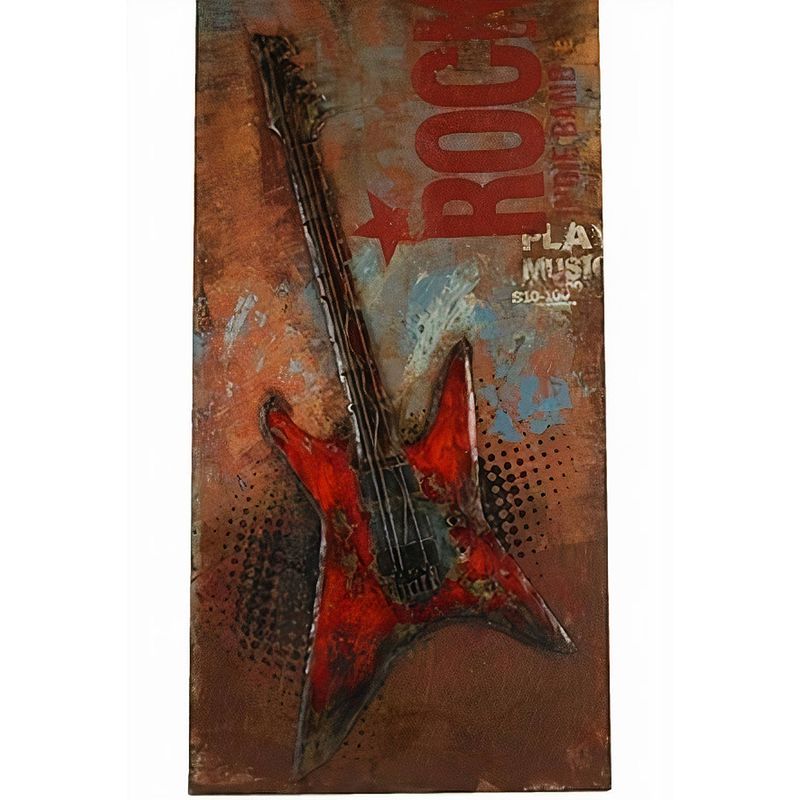 Foto van Tom schilderij gitaar retraw 120 cm staal bruin/rood