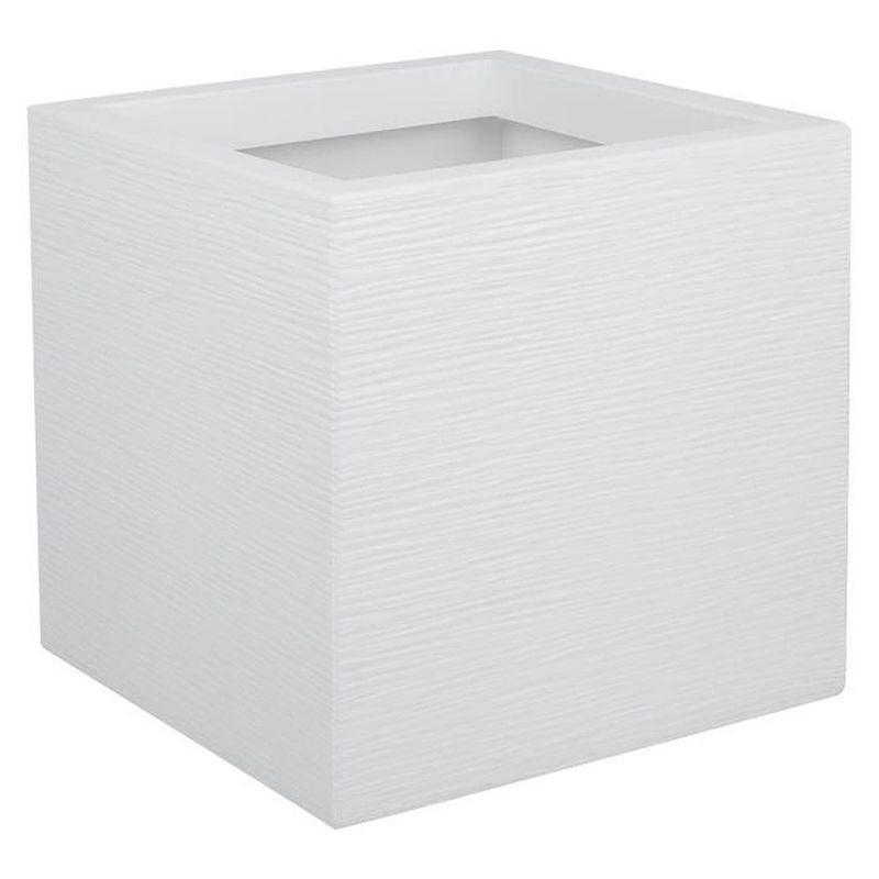 Foto van Plastic eda graphit up vierkante bloembak - 21 l - 29,5 x 29,5 x 29,5 cm - witte ceruse