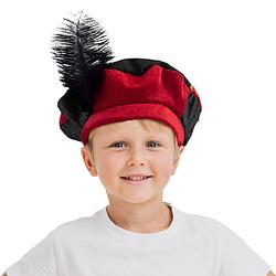 Foto van Luxe pietenmuts/baret rood/zwart voor kinderen - verkleedhoofddeksels