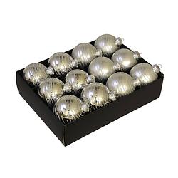 Foto van 24x stuks luxe glazen gedecoreerde kerstballen zilver 7,5 cm - kerstbal
