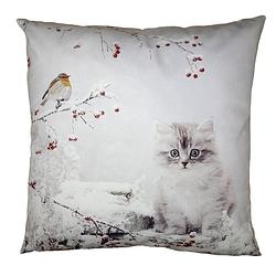 Foto van Haes deco - kerst kussenhoes 45x45 cm - wit - collectie: christmas animal - sierkussen, kussenhoes