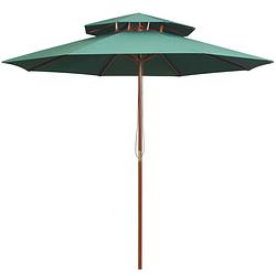 Foto van Vidaxl dubbeldekker parasol 270x270 cm houten paal groen