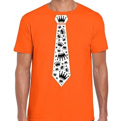 Foto van Koningsdag oranje t-shirt - kroontjes stropdas - heren l - feestshirts