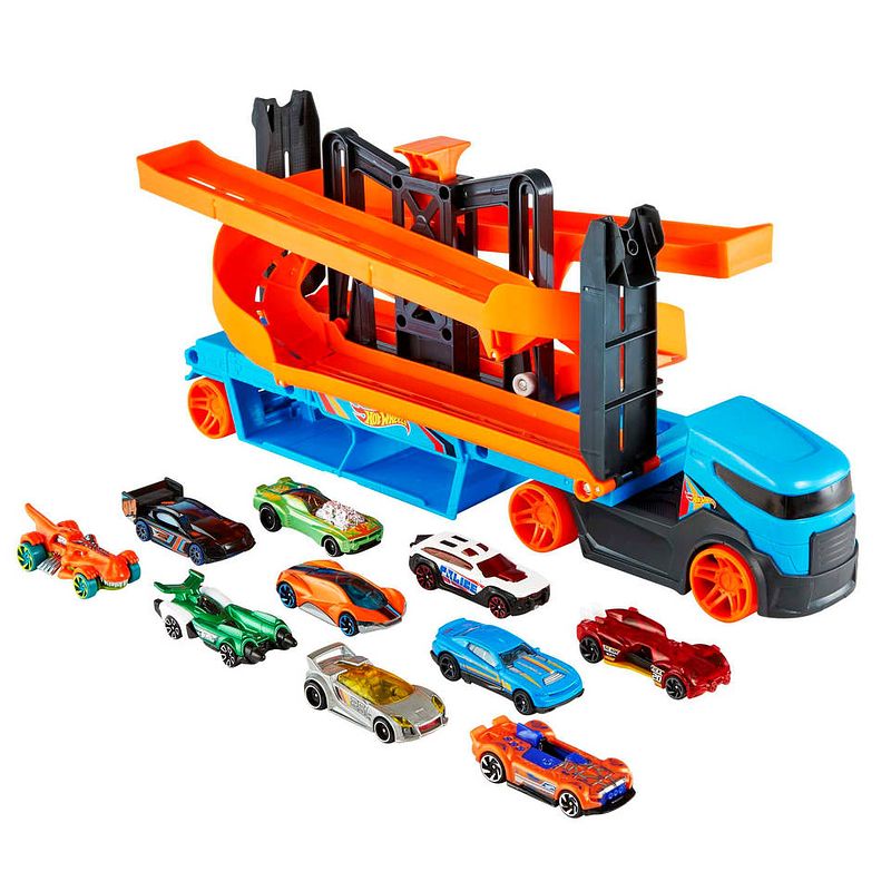 Foto van Hot wheels lift & launch parkeergarage + 10 auto's