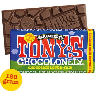 Foto van 2 voor € 4,50 | tony's chocolonely reep donkere melkchocolade browniestukjes, 180g aanbieding bij jumbo