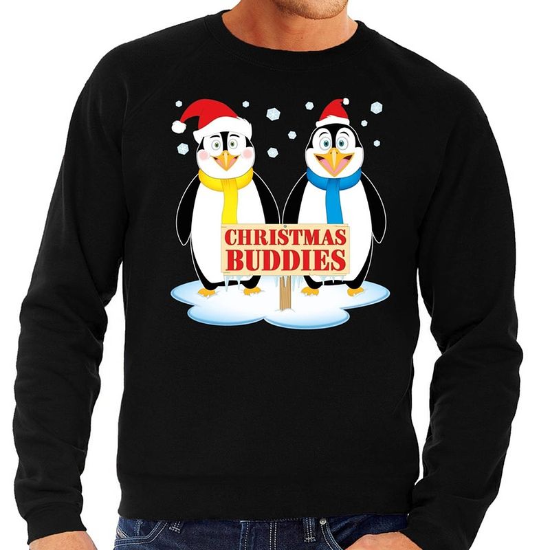 Foto van Foute kersttrui / sweater pinguin vriendjes zwart voor heren - kersttruien m (50)