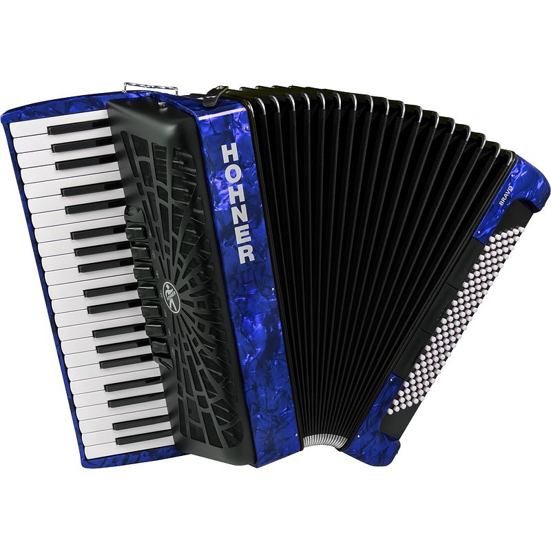 Foto van Hohner bravo iii 120 blauw, silent key accordeon