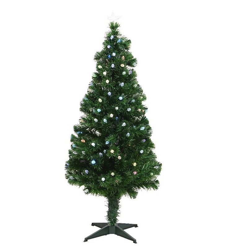 Foto van Fiber glasvezel kunst kerstboom/kunstboom groen 120 cm met verlichting - kunstkerstboom