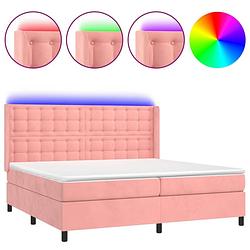 Foto van The living store bedbox - roze fluwelen boxspring - 203 x 203 x 118/128 cm - led-verlichting - pocketvering matras -