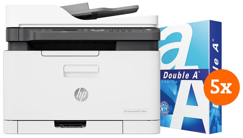 Foto van Hp color laser mfp 179fnw + 2500 vellen a4 papier