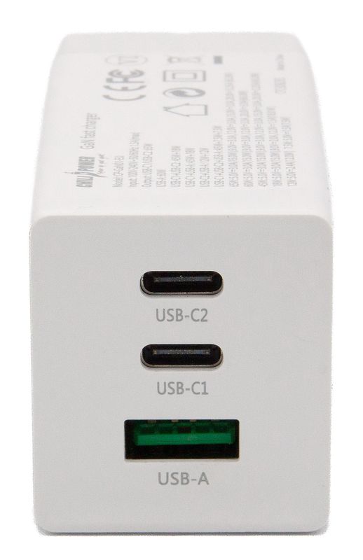 Foto van Chilipower usb dual netadapter - 2 x usb-c en usb - ondersteunt usb-pd (power delivery) - 65w