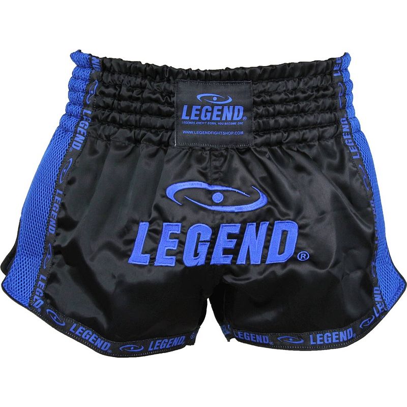 Foto van Legend sports kickboksshort unisex satijn zwart/blauw maat m