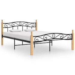 Foto van Vidaxl bedframe metaal en massief eikenhout zwart 140x200 cm