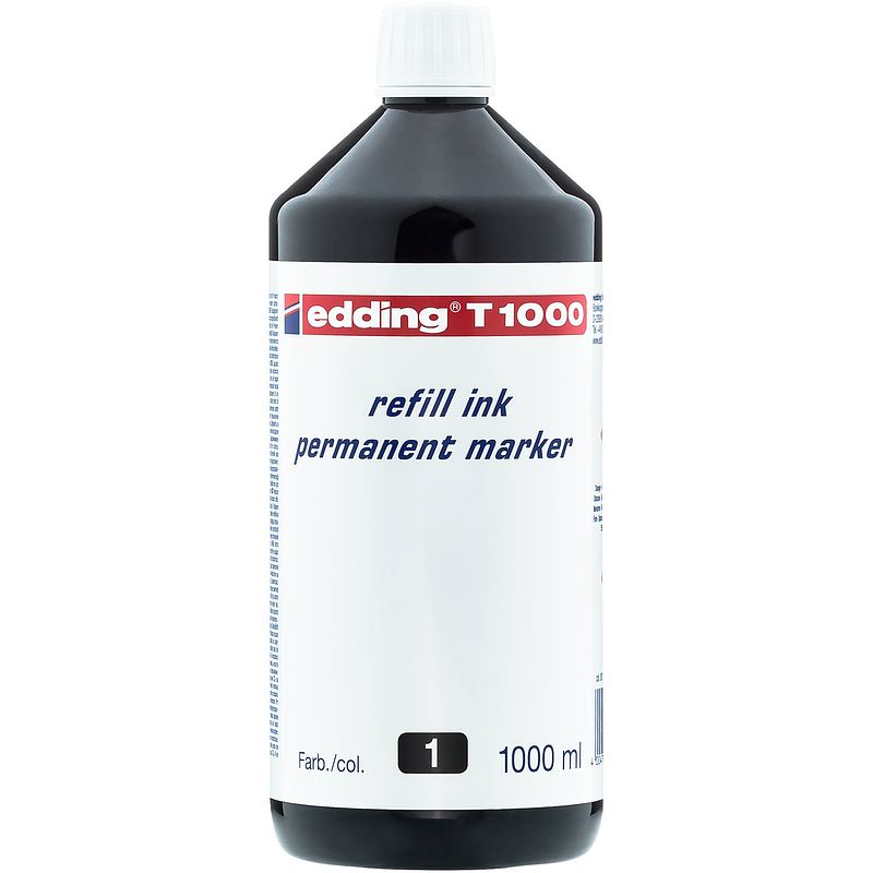 Foto van Edding t1000 navulinkt voor permanent markers - kleur: zwart - grote fles - 1000ml