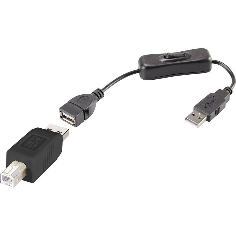 Foto van Renkforce usb-kabel usb 2.0 usb-a stekker, usb-b stekker 25.00 cm zwart incl. aan/uitschakelaar, vergulde steekcontacten rf-3346618