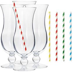 Foto van Cocktail set van 4x cocktail glazen en 100x duurzame rietjes - 440 ml - drinkglazen