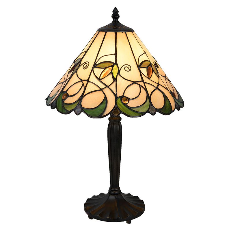 Foto van Haes deco - tiffany tafellamp beige, groen ø 31x48 cm fitting e27 / lamp max 1x60w