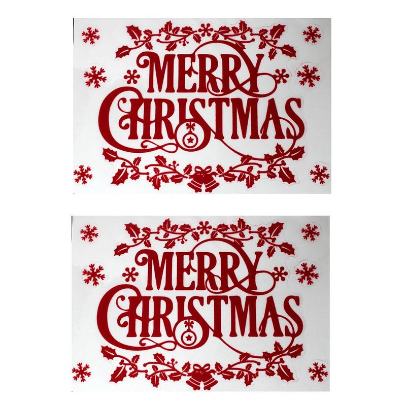 Foto van 2x stuks velletjes kerst raamstickers rood merry christmas 29,5 x 40 cm - feeststickers