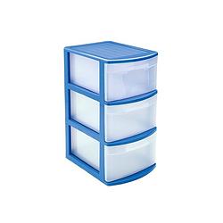 Foto van Ladeblok/bureau organizer met 3x lades blauw/transparant l39 x b28.5 x h58.5 cm - ladeblok