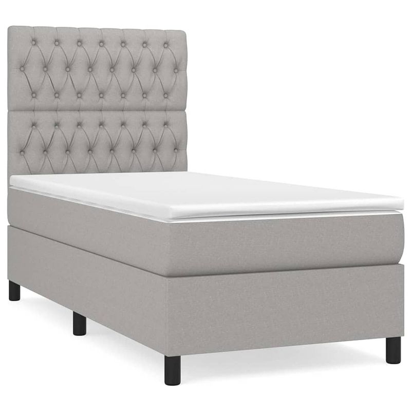 Foto van The living store boxspringbed - lichtgrijs - 193x90x118/128 cm - pocketvering matras - middelharde ondersteuning -