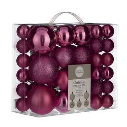 Foto van 92x stuks kunststof kerstballen roze 4, 6 en 8 cm - kerstbal