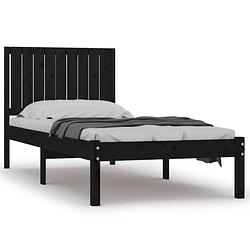 Foto van The living store bedframe zwarte grenenhout - 195.5 x 95.5 x 31 cm - stevig en stabiel - comfortabel hoofdeinde