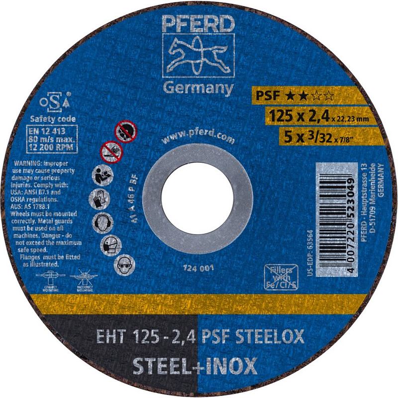 Foto van Pferd psf steelox 61721122 doorslijpschijf recht 125 mm 22.23 mm 25 stuk(s)