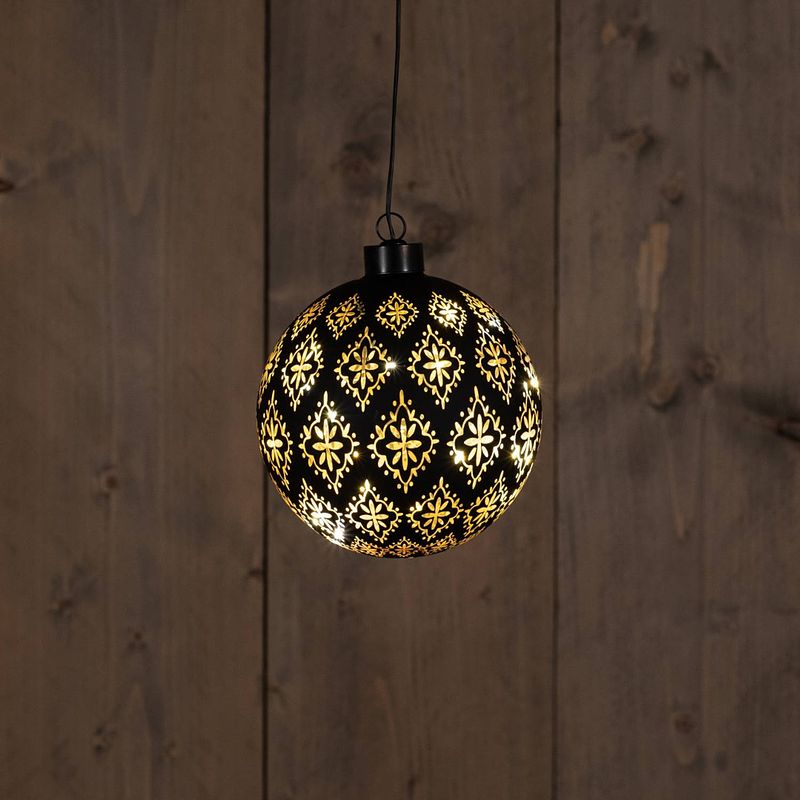 Foto van Anna'ss collection - glass ball baroque black/gold 12cm 10led warm white / g