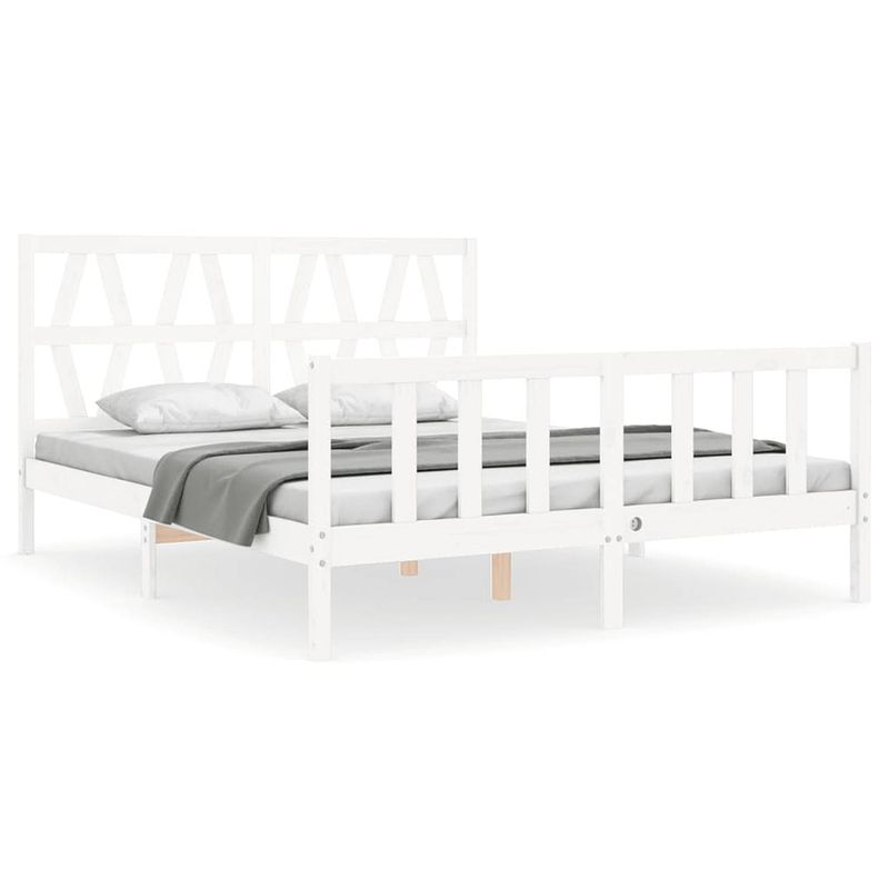 Foto van The living store bedframe massief grenenhout - wit - 205.5 x 165.5 x 100 cm - multiplex lattenbodem