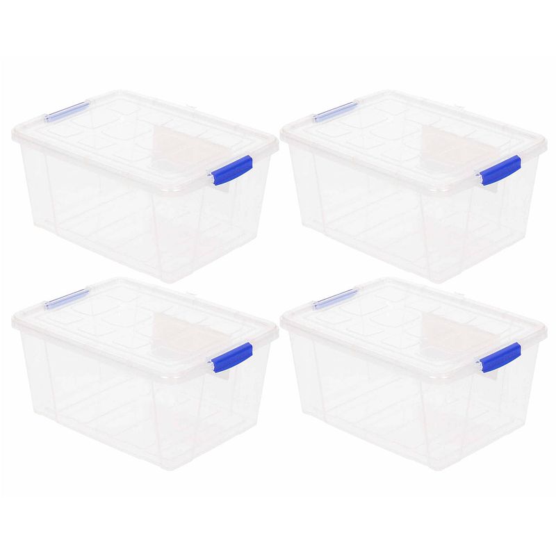 Foto van 4x opbergbakken/organizers met deksel 16 liter 40 cm transparant - opbergbox