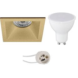 Foto van Led spot set - pragmi pollon pro - gu10 fitting - inbouw vierkant - mat goud - 6w - natuurlijk wit 4200k - verdiept -