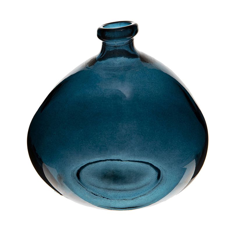 Foto van Atmosphera bloemenvaas organische bol fles vorm - blauw transparant - glas - h22 x d21 cm - vazen