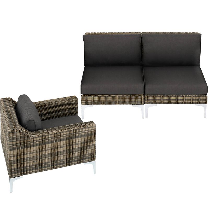 Foto van Tectake - modulaire wicker set villanova natuur - 2 x middendeel + fauteuil - 404657