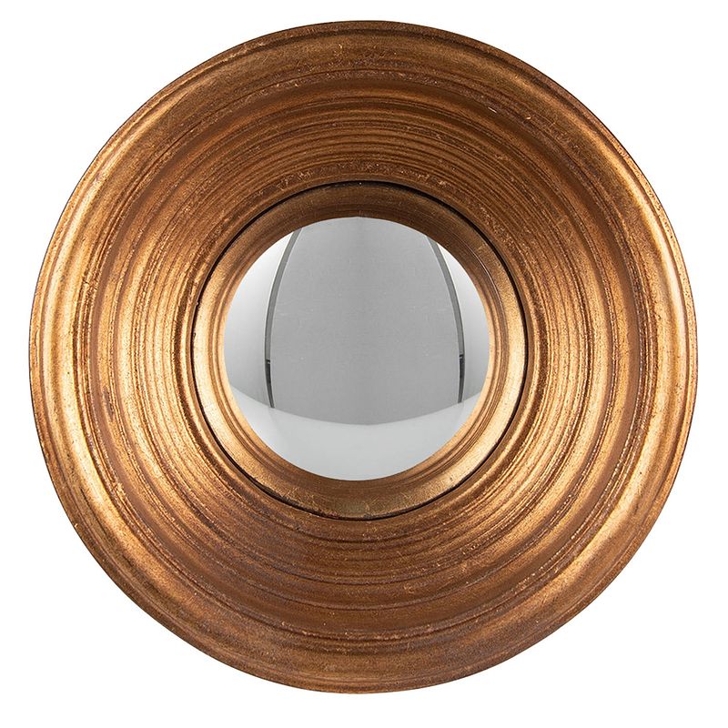 Foto van Haes deco - bolle ronde spiegel - goudkleurig - ø 16x4 cm - polyurethaan ( pu) - wandspiegel, spiegel rond, convex glas