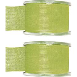 Foto van 2x hobby/decoratie groene organza sierlinten 4 cm/40 mm x 20 meter - cadeaulinten