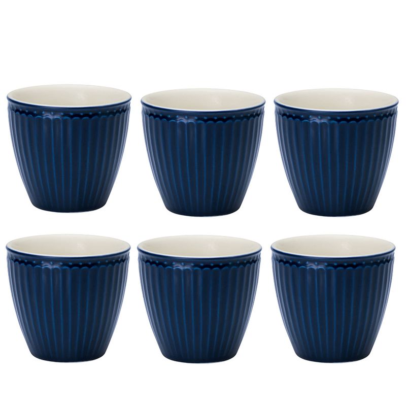 Foto van Set van 6x stuks beker (latte cup) greengate alice donkerblauw 300 ml - ø 10 cm