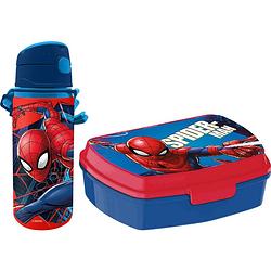 Foto van Marvel spiderman lunchbox set voor kinderen - 2-delig - blauw - kunststof/aluminium - lunchboxen