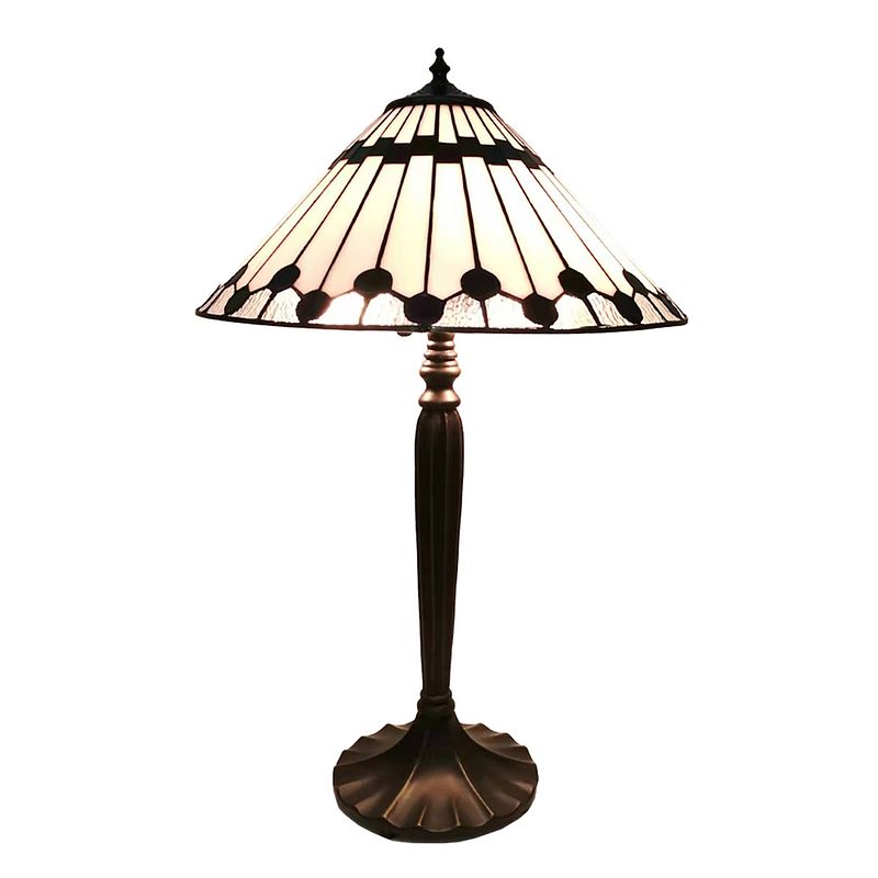 Foto van Lumilamp tiffany tafellamp ø 40*63 cm wit glas kunststof rond tiffany bureaulamp tiffany lampen glas in lood wit