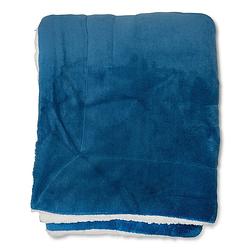 Foto van Wicotex-plaid-deken-fleece plaid espoo blauw 200x240cm met witte sherpa binnenkant-zacht en warme fleece deken.