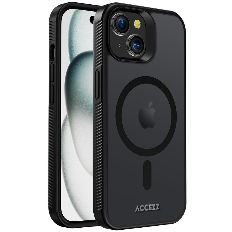 Foto van Accezz rugged frosted backcover met magsafe iphone 15 telefoonhoesje zwart