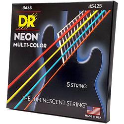 Foto van Dr strings nmcb5-45 hi-def neon multi-color 45-125 set 5 snaren voor elektrische basgitaar