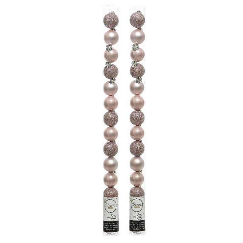 Foto van 28x stuks kleine kunststof kerstballen lichtroze (blush) 3 cm - kerstbal