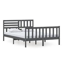 Foto van The living store bedframe grenenhout - grijs - 205.5 x 146 x 100 cm - matras 140 x 200 cm - inclusief hoofdeind